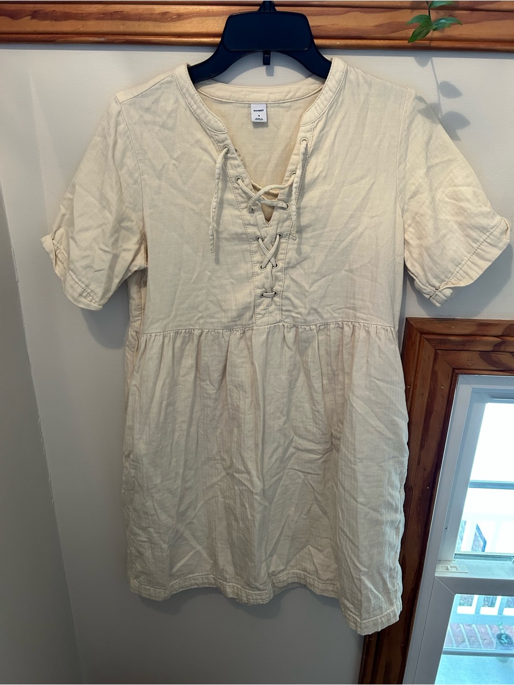 Old Navy Cream Lace-Up Dress